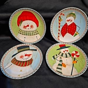 Set of 4 Oneida Dessert Plates~Frosty Folks~Stoneware~Salad~Fiddlestix~8 IN~00s